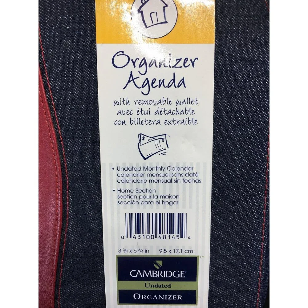 Cambridge Organizer Agenda w/ Removable Wallet Undated Monthly Calendar NEW